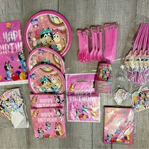 New Pink Bluey Birthday Party Tableware Set